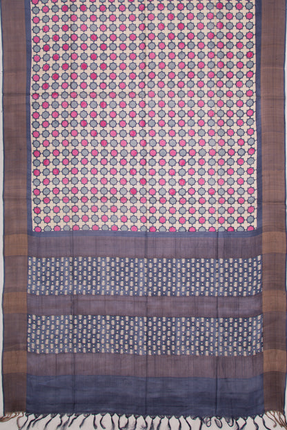 Tussar Printed White Saree