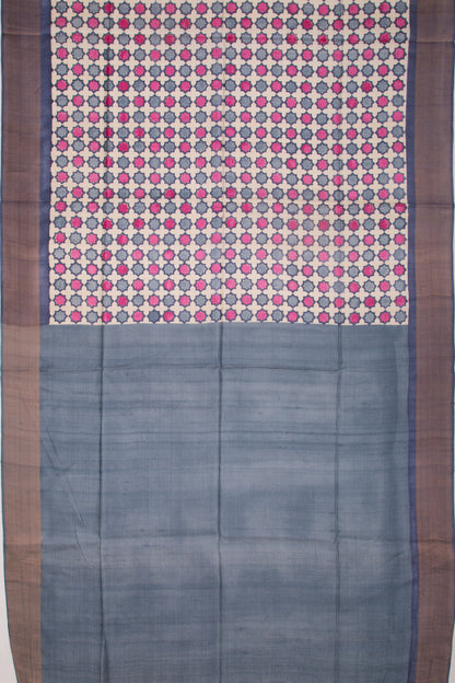 Tussar Printed White Saree