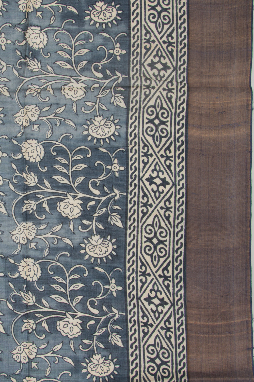 Tussar Floral Printed Blue Saree