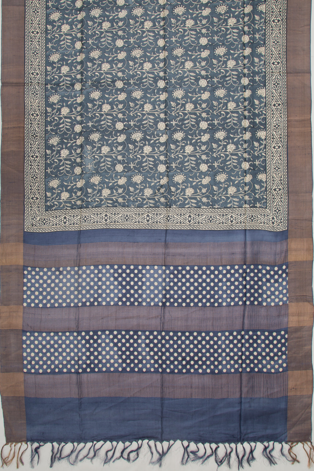 Tussar Floral Printed Blue Saree