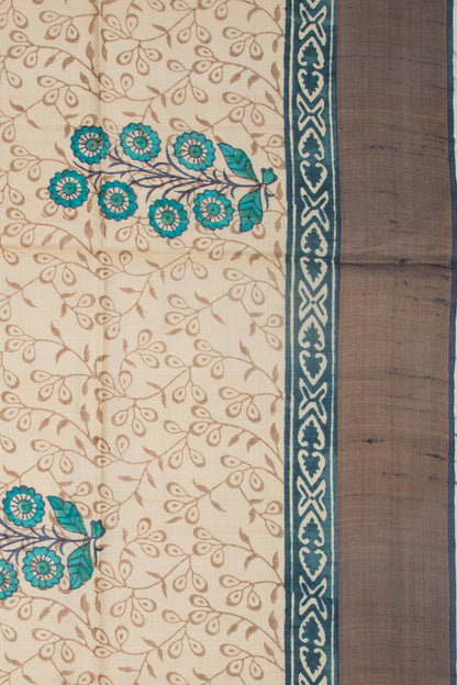 Tussar Floral Printed Cream Saree