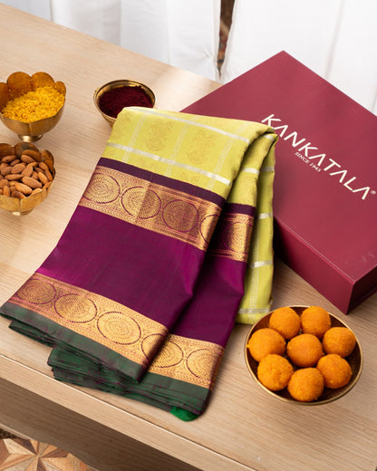 Kanchipuram Silk Checks And Butta Green Saree