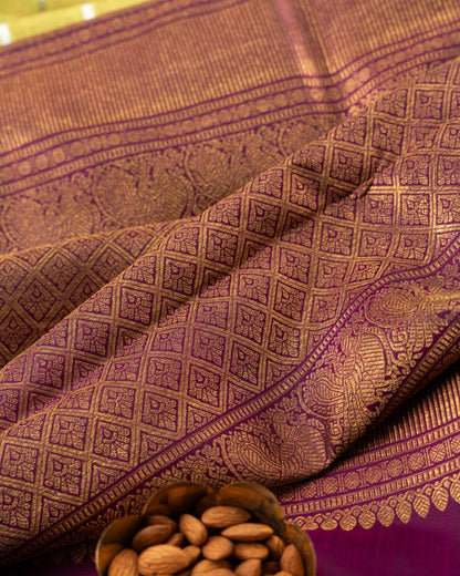 Kanchipuram Silk Checks And Butta Green Saree