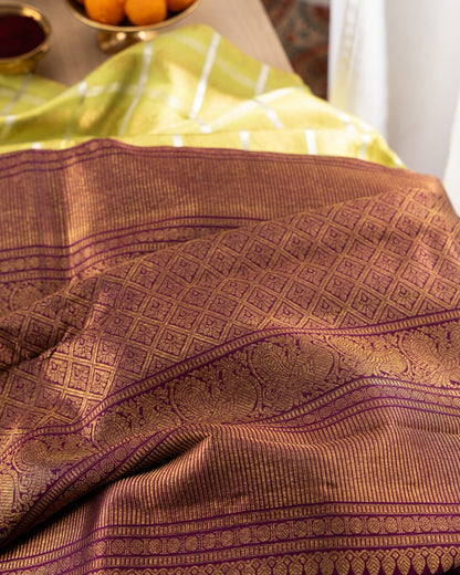 Kanchipuram Silk Checks And Butta Green Saree