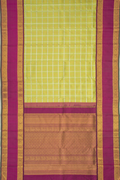 Kanchipuram Silk Checks And Butta Green Saree