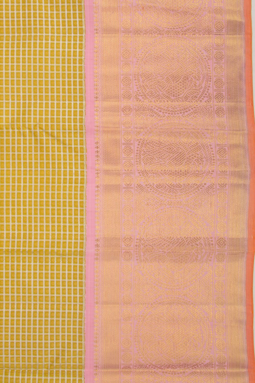 Kanchipuram Silk Checks And Butta Mehendi Green Saree
