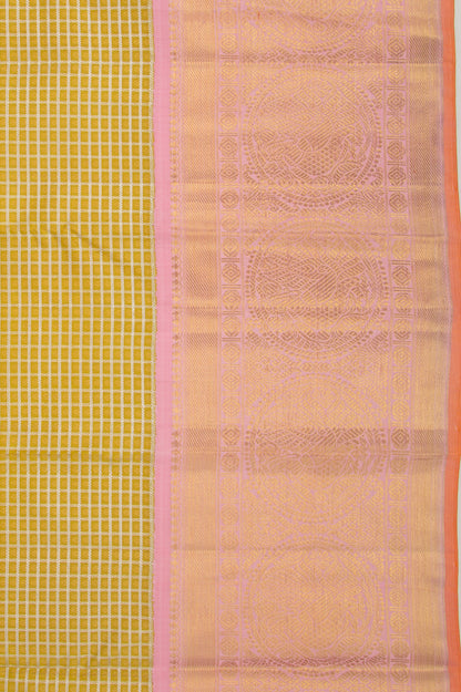 Kanchipuram Silk Checks And Butta Mehendi Green Saree