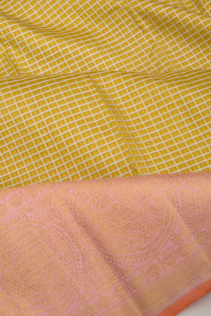 Kanchipuram Silk Checks And Butta Mehendi Green Saree