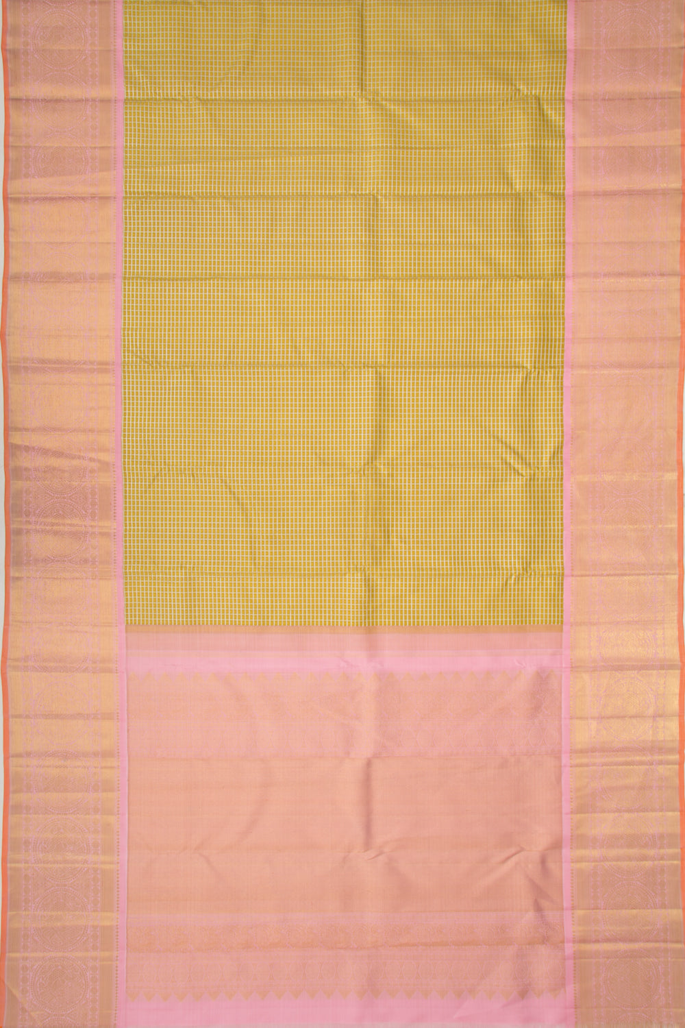 Kanchipuram Silk Checks And Butta Mehendi Green Saree