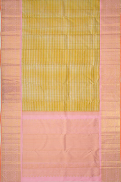 Kanchipuram Silk Checks And Butta Mehendi Green Saree