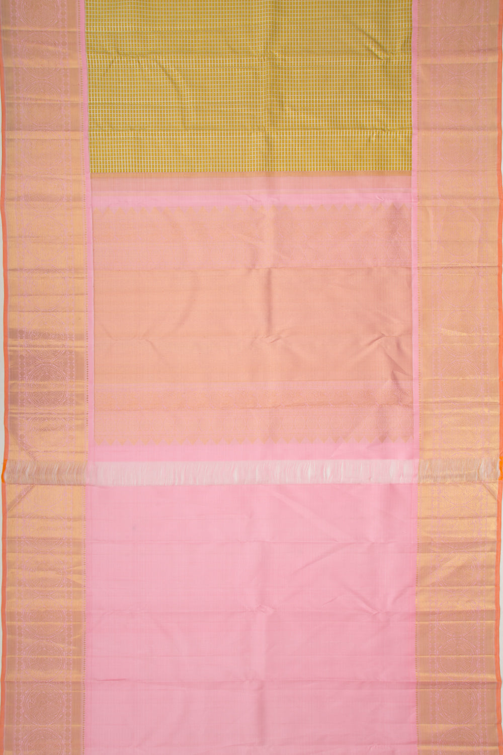 Kanchipuram Silk Checks And Butta Mehendi Green Saree