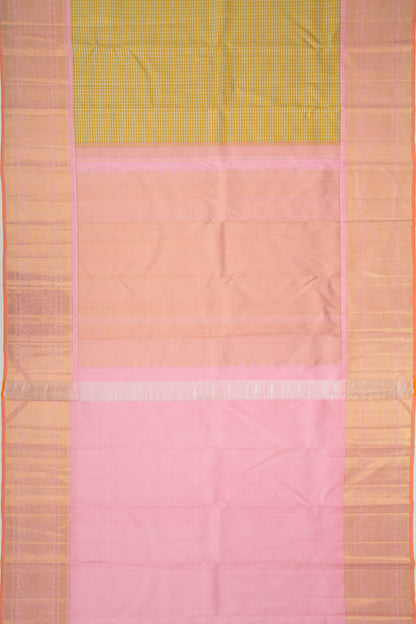 Kanchipuram Silk Checks And Butta Mehendi Green Saree