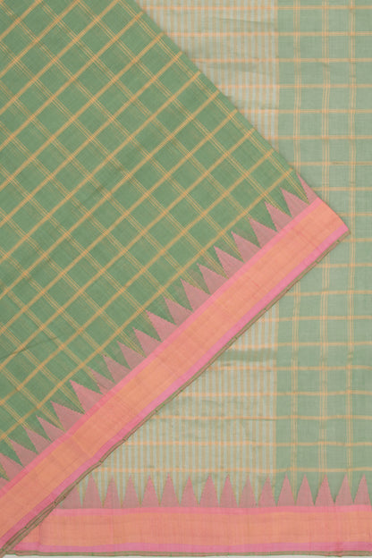 Ponduru Handspun Cotton Checks Green Saree