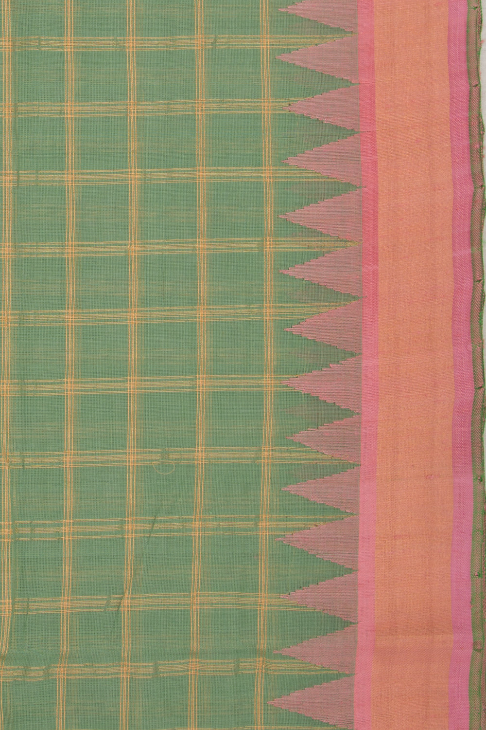 Ponduru Handspun Cotton Checks Green Saree