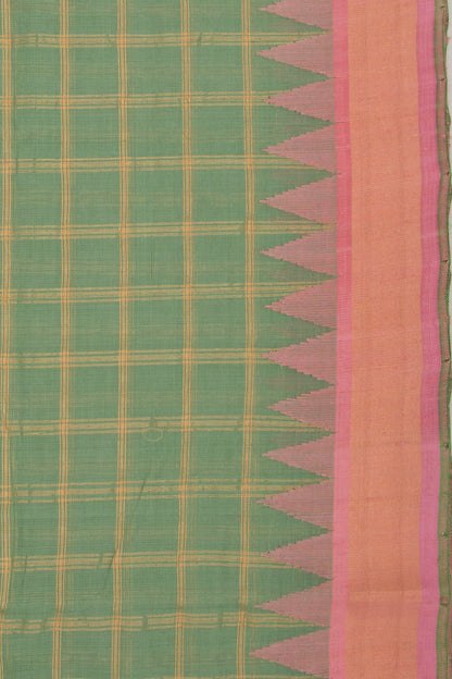 Ponduru Handspun Cotton Checks Green Saree