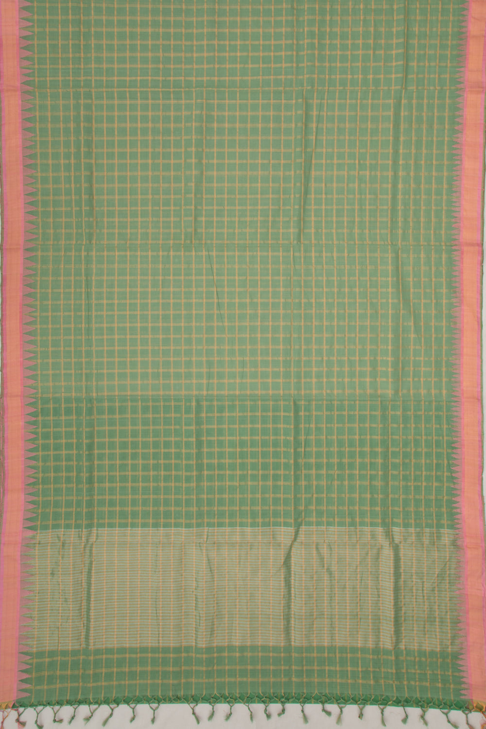 Ponduru Handspun Cotton Checks Green Saree