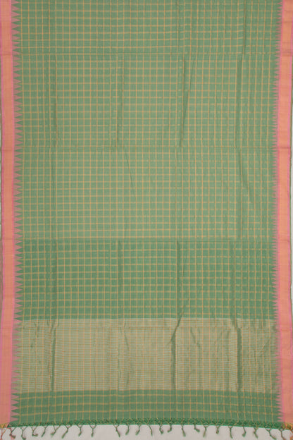 Ponduru Handspun Cotton Checks Green Saree