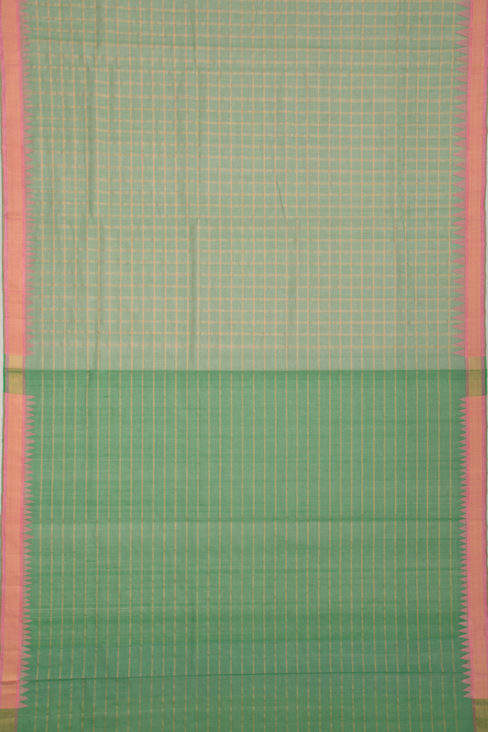 Ponduru Handspun Cotton Checks Green Saree