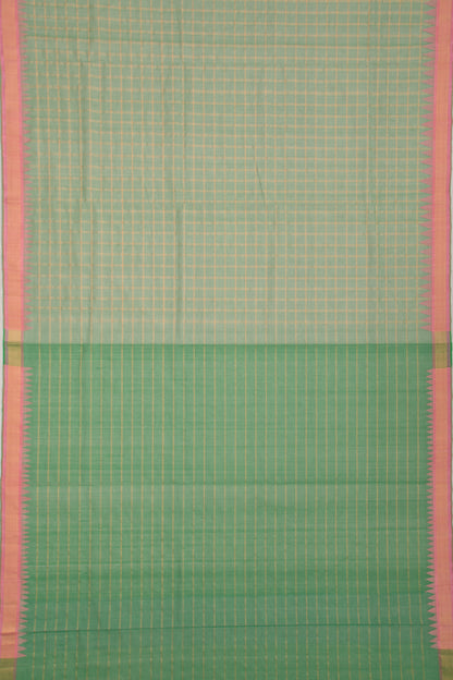 Ponduru Handspun Cotton Checks Green Saree