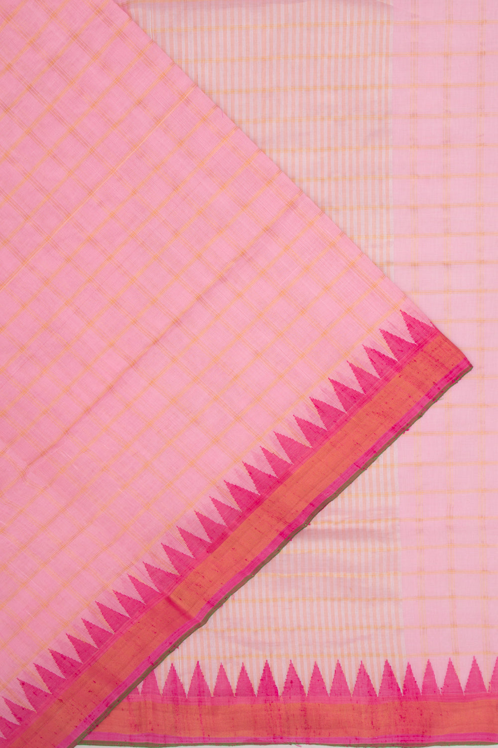 Ponduru Handspun Cotton Checks Pink Saree