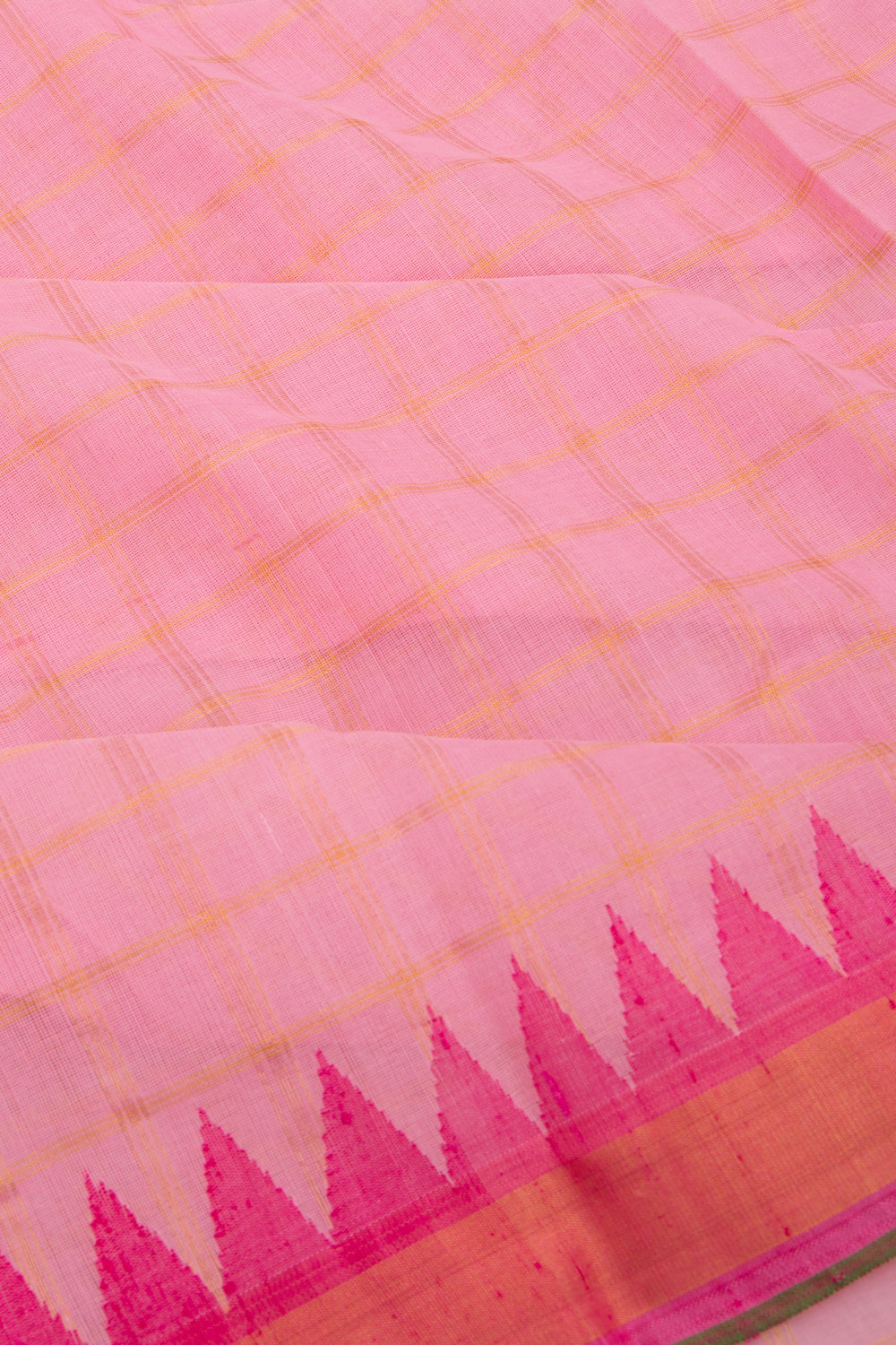 Ponduru Handspun Cotton Checks Pink Saree