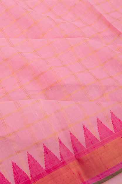 Ponduru Handspun Cotton Checks Pink Saree