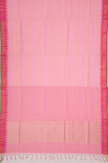 Ponduru Handspun Cotton Checks Pink Saree