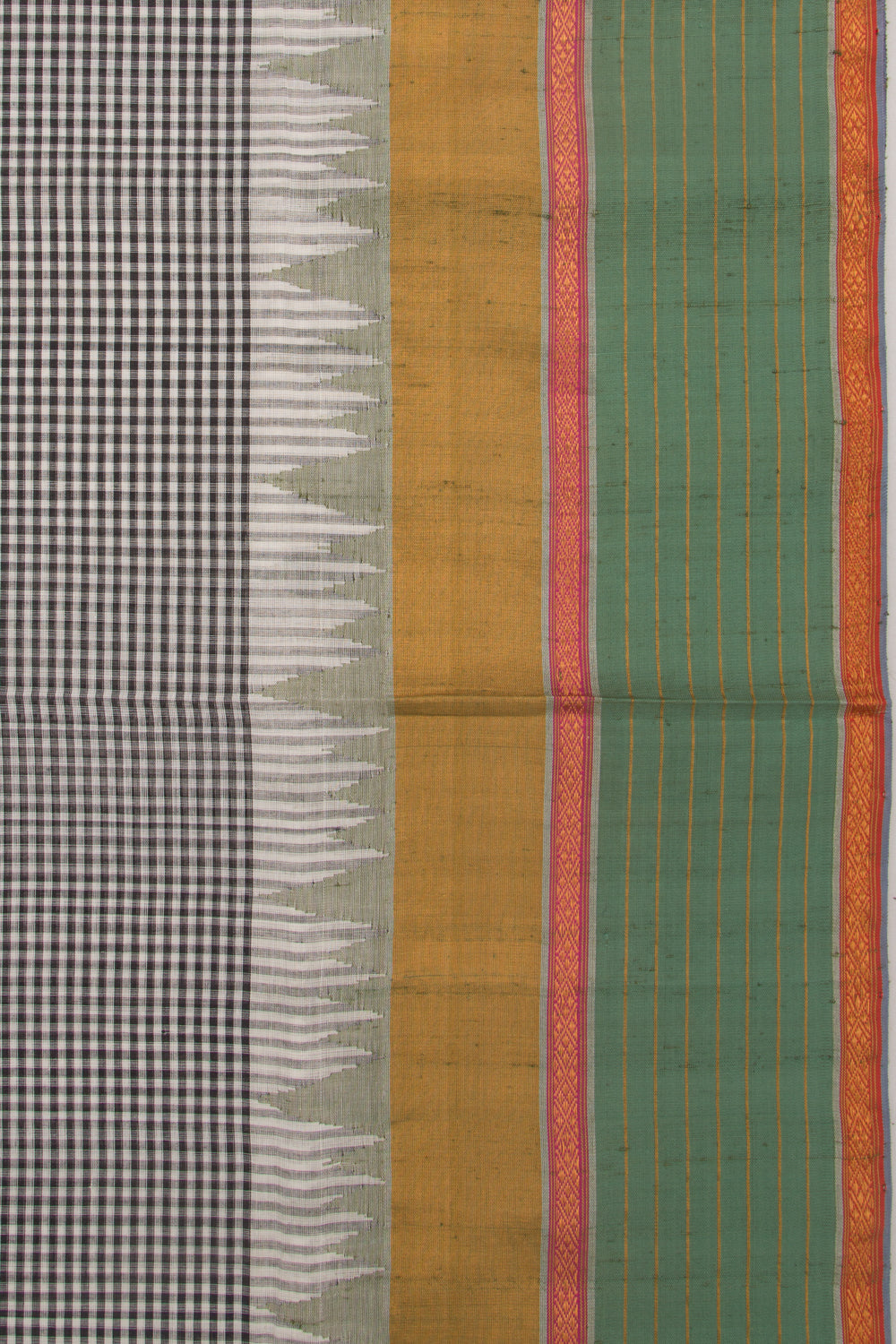 Ponduru Handspun Cotton Checks Black And White Saree