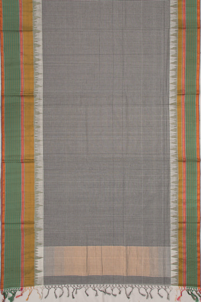 Ponduru Handspun Cotton Checks Black And White Saree