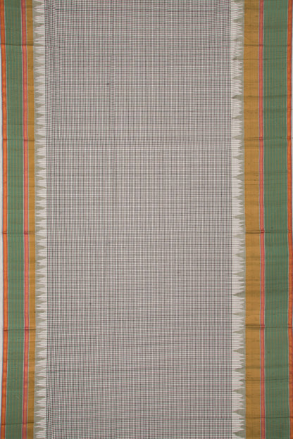Ponduru Handspun Cotton Checks Black And White Saree