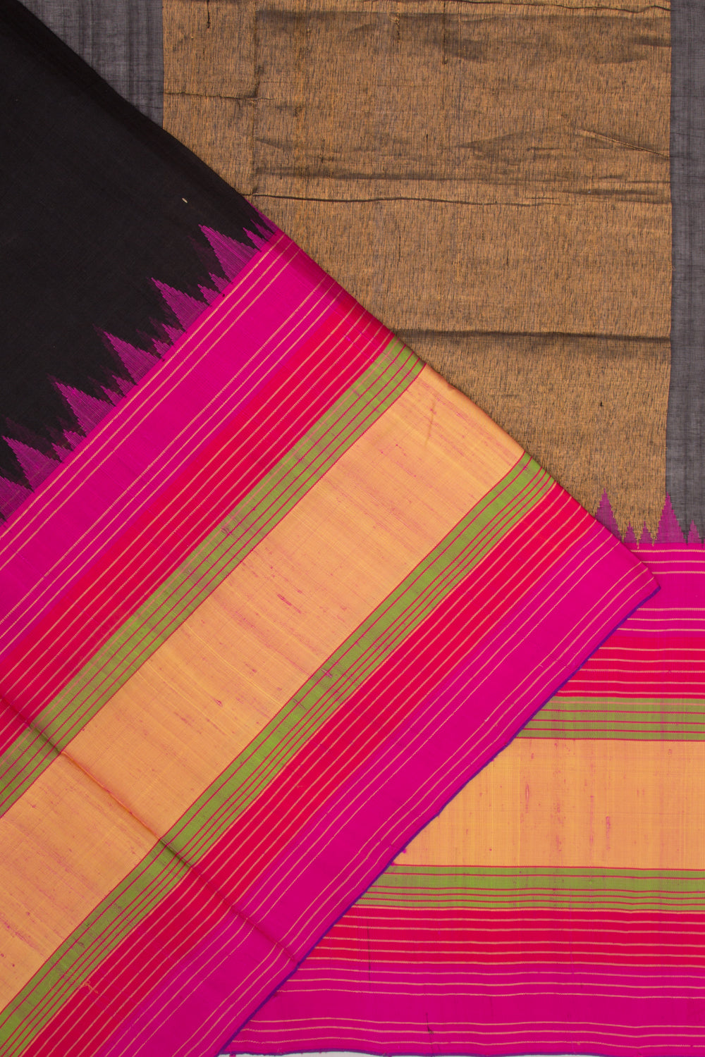 Ponduru Handspun Cotton Plain Black Saree