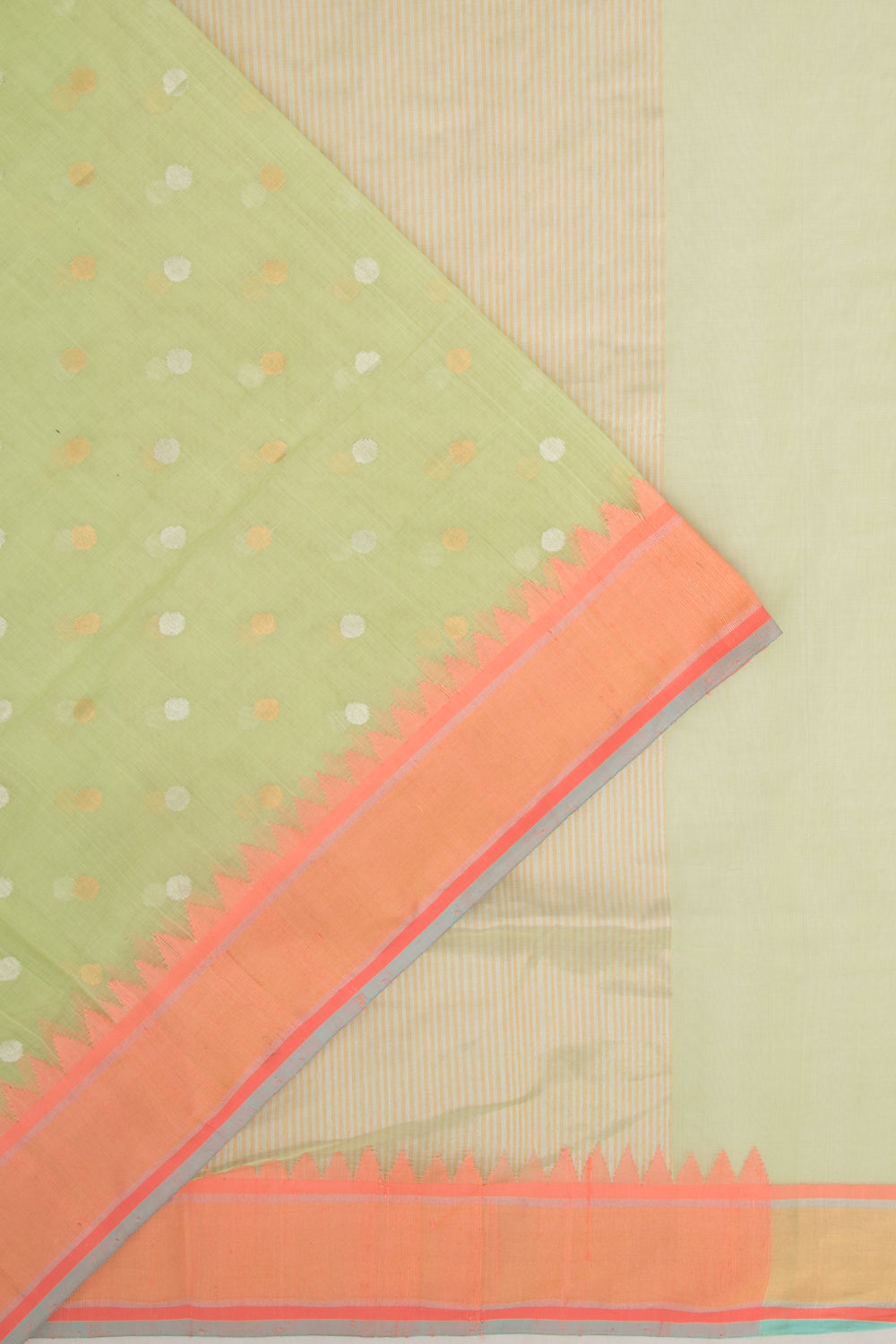 Ponduru Handspun Cotton Butta Green Saree