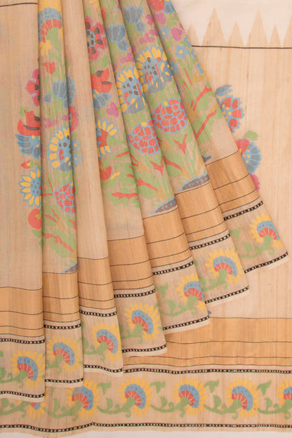 Tussar Half And Half Cream Saree