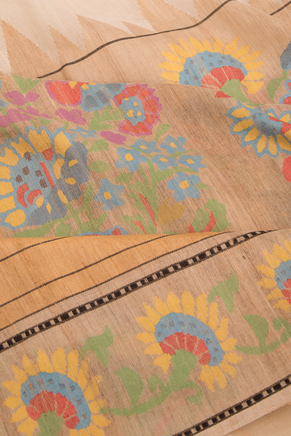 Tussar Half And Half Cream Saree