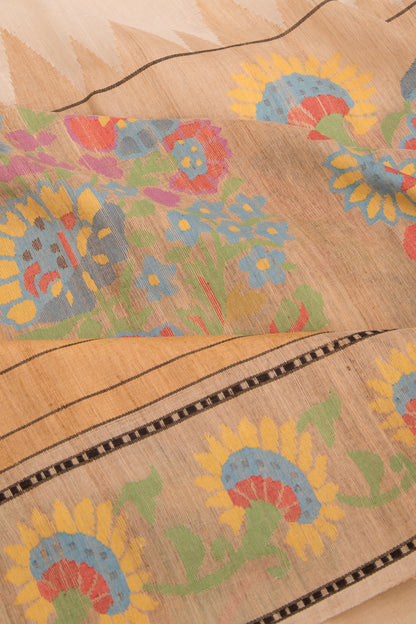 Tussar Half And Half Cream Saree