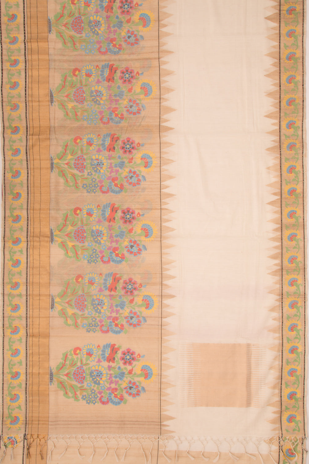 Tussar Half And Half Cream Saree