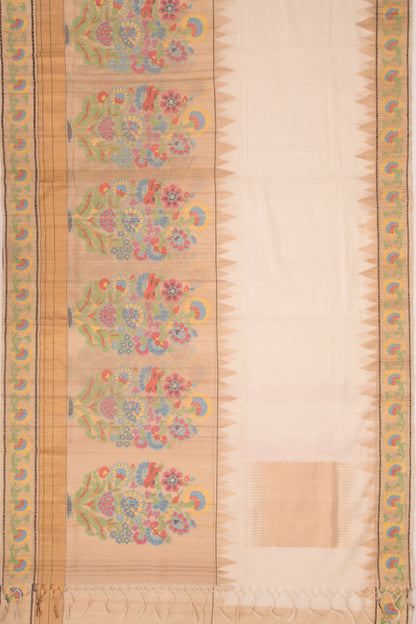 Tussar Half And Half Cream Saree