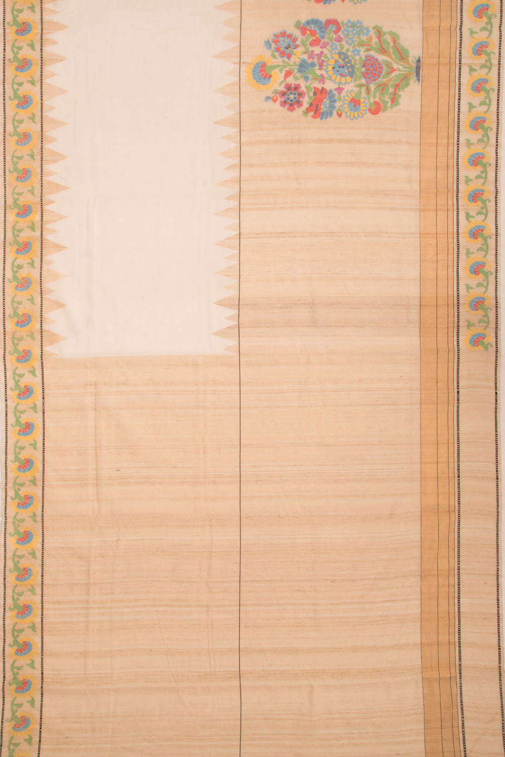 Tussar Half And Half Cream Saree