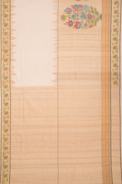 Tussar Half And Half Cream Saree