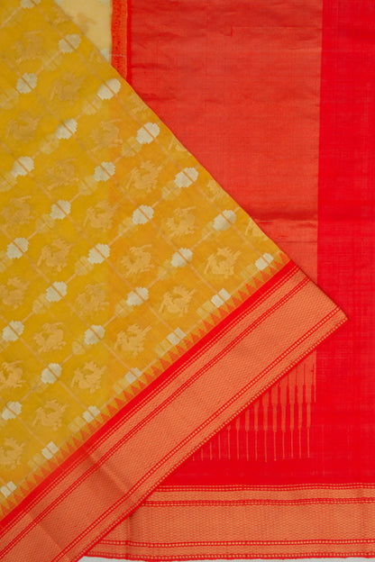 Ponduru Handspun Cotton Checks And Butta Yellow Saree
