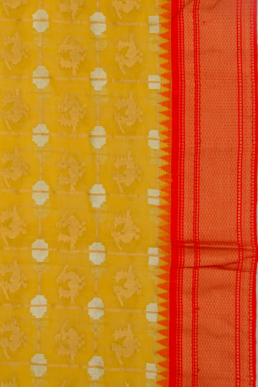 Ponduru Handspun Cotton Checks And Butta Yellow Saree