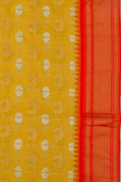 Ponduru Handspun Cotton Checks And Butta Yellow Saree