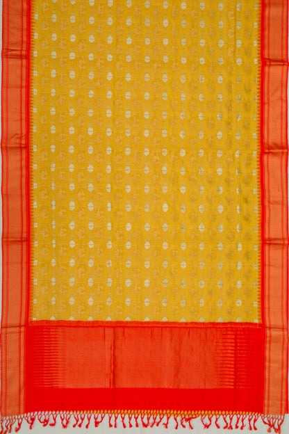 Ponduru Handspun Cotton Checks And Butta Yellow Saree