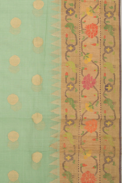 Ponduru Handspun Cotton Butta Green Saree