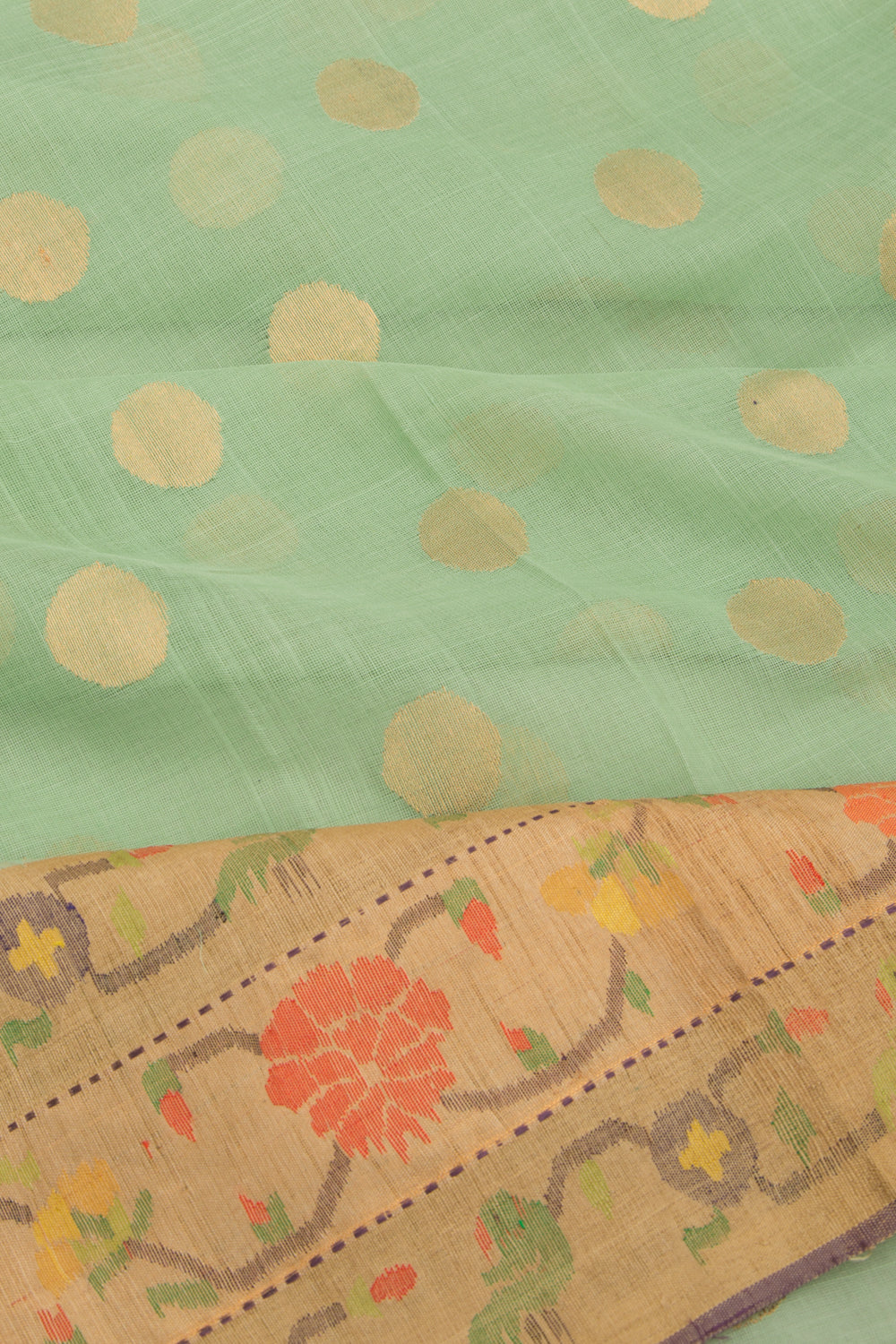 Ponduru Handspun Cotton Butta Green Saree