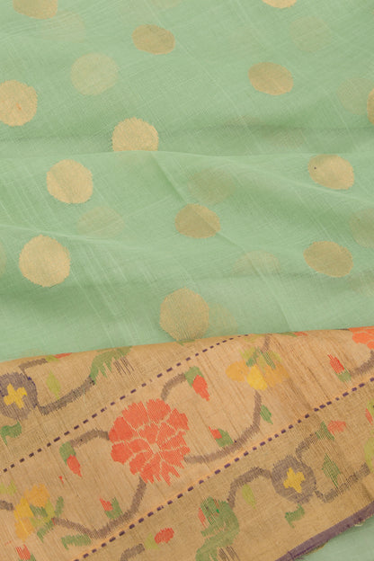 Ponduru Handspun Cotton Butta Green Saree