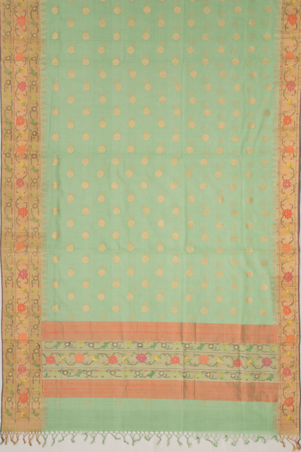 Ponduru Handspun Cotton Butta Green Saree