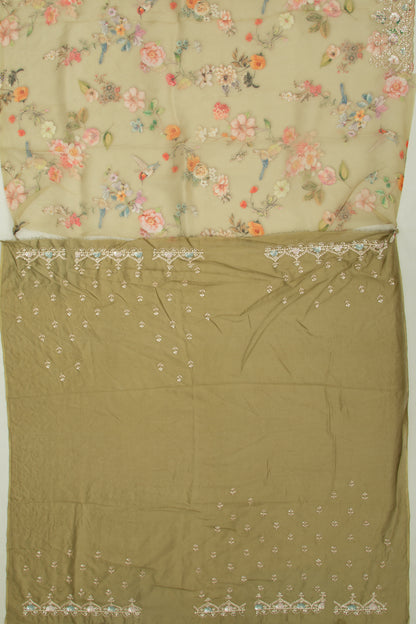 Organza Floral Printed Green Saree With Scallop Gotta Patti Work Border