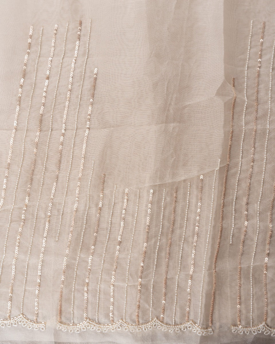 Organza Floral Printed White Saree With Scallop Gotta Patti Work Border