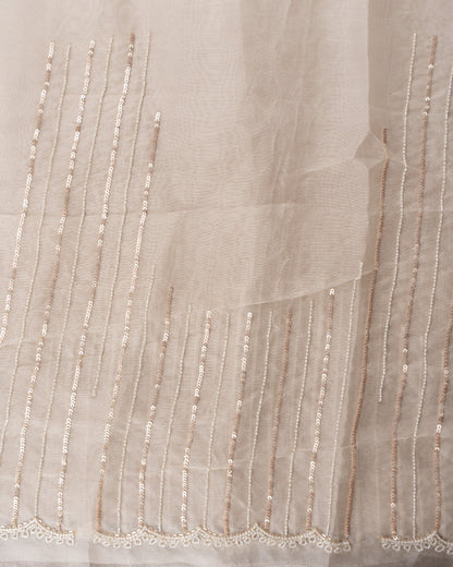 Organza Floral Printed White Saree With Scallop Gotta Patti Work Border